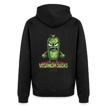 Cartoon Cucumber dit : Le véganisme est stupide - Veste à capuche bio Premium Unisexe - noir - Dos - Nico (187cm)