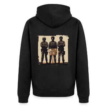 Street Art: We Just Want Ice Cream - Unisex Premium Organic Zip Hoodie - black - Back - Nico (187cm)