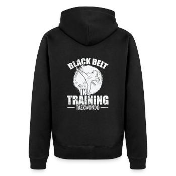 Black Belt in Training Taekwondo Training - Unisex Premium Bio Zip Hoodie - Schwarz - Hinten - Nico (187cm)