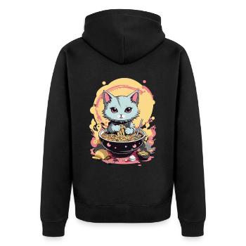 Chat Ramen Japon Esthétique pastel - Veste à capuche bio Premium Unisexe - noir - Dos - Nico (187cm)