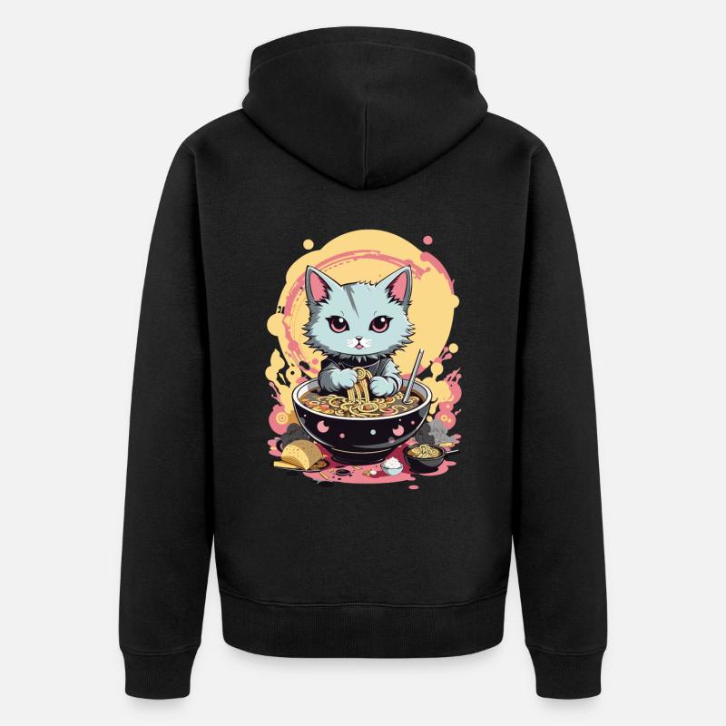 Chat Ramen Japon Esthétique pastel - Veste à capuche bio Premium Unisexe - noir
