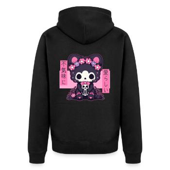 Kawaii Neko Voodoo Doll Cat Cute Horror Pastel Got - Unisex Premium Bio Zip Hoodie - Schwarz - Hinten - Nico (187cm)
