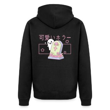 Kawaii Ghost Tombstone Cute Grave Japanese Pastel - Unisex Premium Bio Zip Hoodie - Schwarz - Hinten - Nico (187cm)