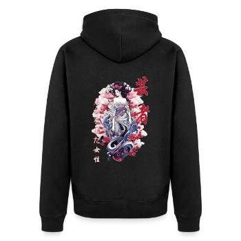 Japanese Woman Japan Streetwear Vaporwave Harajuku - Unisex Premium Bio Zip Hoodie - Schwarz - Hinten - Nico (187cm)