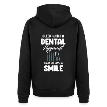 Schlafen Sie Mit Einer Dentalhygienikerin, Wachen - Unisex Premium Bio Zip Hoodie - Schwarz - Hinten - Nico (187cm)