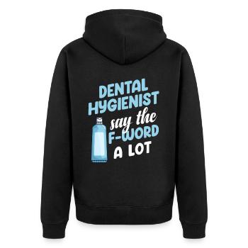 Dentalhygieniker Sagen Das F-wort Viel Zahnarzt - Unisex Premium Bio Zip Hoodie - Schwarz - Hinten - Nico (187cm)