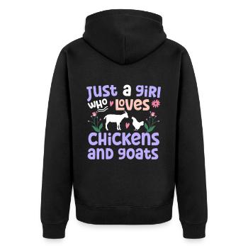 Goats & Chickens Funny Goat Lover - Unisex Premium Bio Zip Hoodie - Schwarz - Hinten - Nico (187cm)