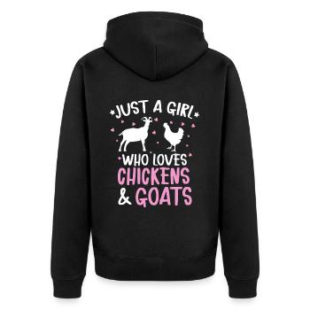 Goats & Chickens Funny Goat Lover - Unisex Premium Bio Zip Hoodie - Schwarz - Hinten - Nico (187cm)