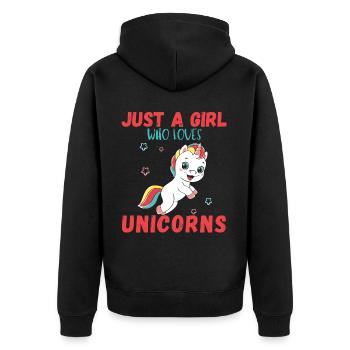 Nur Ein Mädchen, Das Einhörner Liebt. - Unisex Premium Bio Zip Hoodie - Schwarz - Hinten - Nico (187cm)