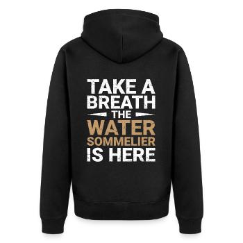 Wassersommelier - Unisex Premium Bio Zip Hoodie - Schwarz - Hinten - Nico (187cm)