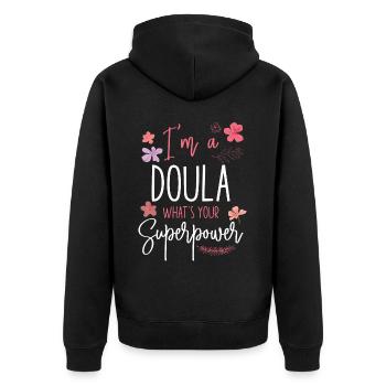 Doula accoucheuse Je suis une doula - Veste à capuche bio Premium Unisexe - noir - Dos - Nico (187cm)