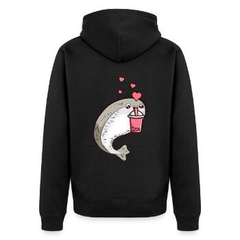 Sacabambaspis Fish Meme Boba Bubble Milk Tea - Unisex Premium Organic Zip Hoodie - black - Back - Nico (187cm)