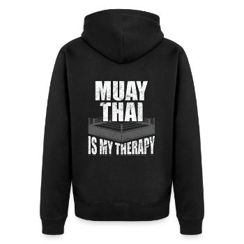 Muay Thai ist meine Therapie - Unisex Premium Bio Zip Hoodie - Schwarz - Hinten - Nico (187cm)