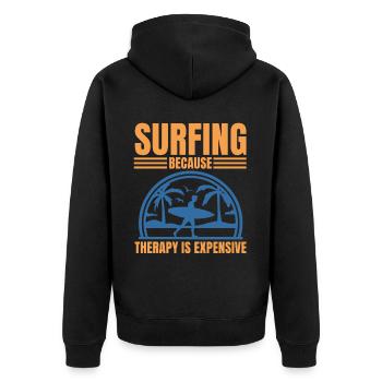 Surfing Because Therapy Is Expensive Funny Surfer - Unisex Premium Bio Zip Hoodie - Schwarz - Hinten - Nico (187cm)