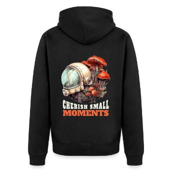 Cherish Small Moments Fungi Mushroom Astronaut Hel - Unisex Premium Bio Zip Hoodie - Schwarz - Hinten - Nico (187cm)