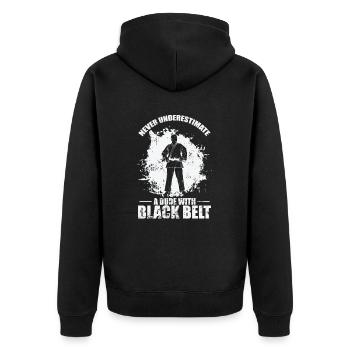 Never underestimate a Black Belt Dude Taekwondo - Unisex Premium Bio Zip Hoodie - Schwarz - Hinten - Nico (187cm)