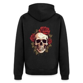 Totenschädel Rosen Ästhetik Grunge Goth Totenkopf - Unisex Premium Bio Zip Hoodie - Schwarz - Hinten - Nico (187cm)