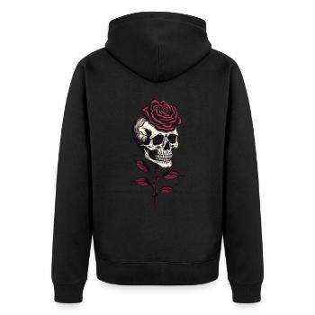 Totenschädel Rose Ästhetik Goth Totenkopf Grunge - Unisex Premium Bio Zip Hoodie - Schwarz - Hinten - Nico (187cm)