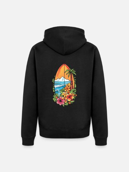 Surfer Surf Fleurs - Veste à capuche bio Premium Unisexe - noir