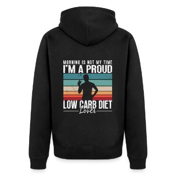 Low Carb Diet Lover Morning Is Not My Time Keto - Unisex Premium Bio Zip Hoodie - Schwarz - Hinten - Nico (187cm)