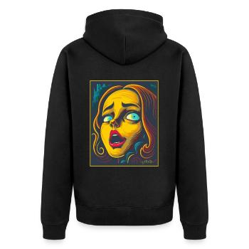 Gravure sur bois Cartoon de peur - Veste à capuche bio Premium Unisexe - noir - Dos - Nico (187cm)