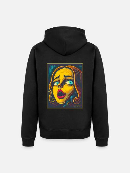 Holzschnitt-Cartoon der Angst - Unisex Premium Bio Zip Hoodie - Schwarz