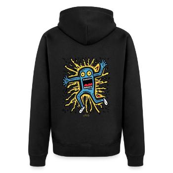 Verspielte Pop-Art: Verrückter Cartoon - Unisex Premium Bio Zip Hoodie - Schwarz - Hinten - Nico (187cm)