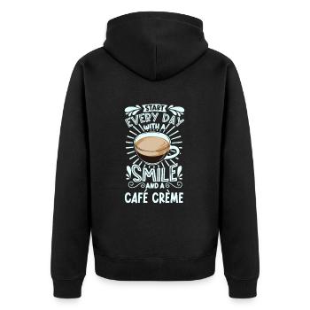 Smile with Café Crème - Unisex Premium Organic Zip Hoodie - black - Back - Nico (187cm)