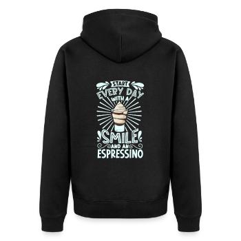 Souriez avec Espressino - Veste à capuche bio Premium Unisexe - noir - Dos - Nico (187cm)