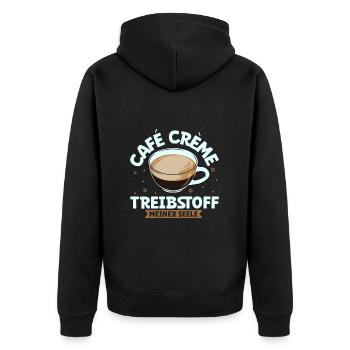 Mein Treibstoff ist Café Crème - Unisex Premium Bio Zip Hoodie - Schwarz - Hinten - Nico (187cm)