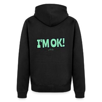 Mir geht es gut - Unisex Premium Bio Zip Hoodie - Schwarz - Hinten - Nico (187cm)