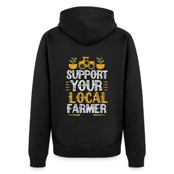 Support Your Local Farmer Bauer Landwirt - Unisex Premium Bio Zip Hoodie - Schwarz - Hinten - Nico (187cm)