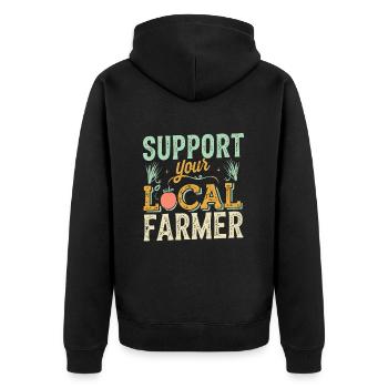 Support Your Local Farmer Bauer Landwirt - Unisex Premium Bio Zip Hoodie - Schwarz - Hinten - Nico (187cm)