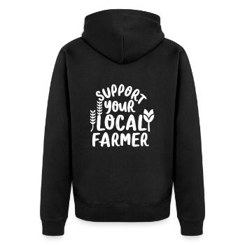 Support Your Local Farmer Bauer Landwirt - Unisex Premium Bio Zip Hoodie - Schwarz - Hinten - Nico (187cm)