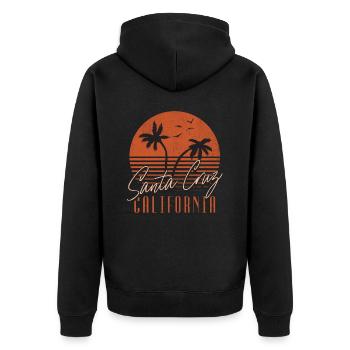 Santa Cruz California Sonnenuntergang 70er 80er - Unisex Premium Bio Zip Hoodie - Schwarz - Hinten - Nico (187cm)