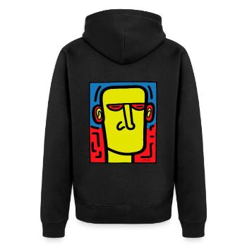 pop art kunst porträt, Stumm, Stille - Unisex Premium Bio Zip Hoodie - Schwarz - Hinten - Nico (187cm)
