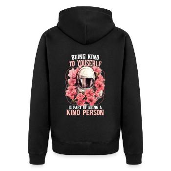 Flower Astronaut Inspirational Self Love Kindness - Unisex Premium Bio Zip Hoodie - Schwarz - Hinten - Nico (187cm)