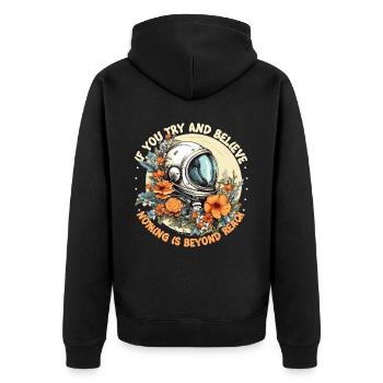 Floral Astronaut Spaceman Positive Mindfulness Quo - Unisex Premium Bio Zip Hoodie - Schwarz - Hinten - Nico (187cm)