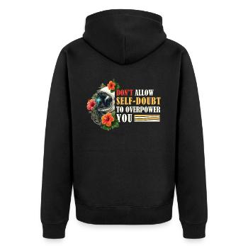 Empowering Optimism Quote Floral Astronaut Aesthet - Unisex Premium Bio Zip Hoodie - Schwarz - Hinten - Nico (187cm)