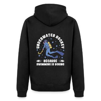 Unterwasserhockey, Weil Das Schwimmen Langweilig - Unisex Premium Bio Zip Hoodie - Schwarz - Hinten - Nico (187cm)
