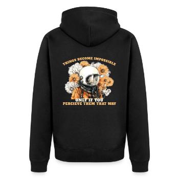 Positive Mindset Quote Floral Astronaut Aesthetic - Unisex Premium Bio Zip Hoodie - Schwarz - Hinten - Nico (187cm)