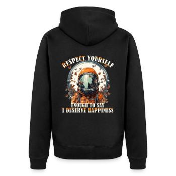 Happiness Quote Astronaut Aesthetics Positive Mind - Unisex Premium Bio Zip Hoodie - Schwarz - Hinten - Nico (187cm)