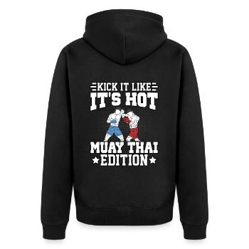 Kick it like it's hot Muay Thai Edition - Unisex Premium Organic Zip Hoodie - black - Back - Nico (187cm)
