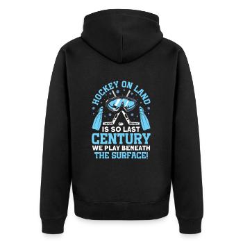 Wir Spielen Unter Dem Oberflächenunterwasserhockey - Unisex Premium Bio Zip Hoodie - Schwarz - Hinten - Nico (187cm)