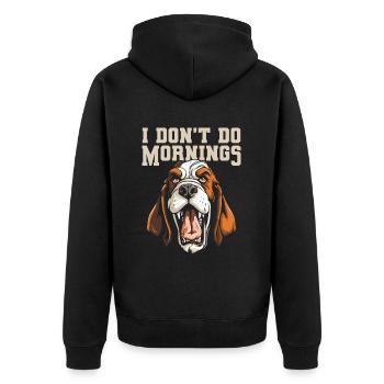 Bassett Chien Drôle Je Ne Fais Pas De Matins - Veste à capuche bio Premium Unisexe - noir - Dos - Nico (187cm)