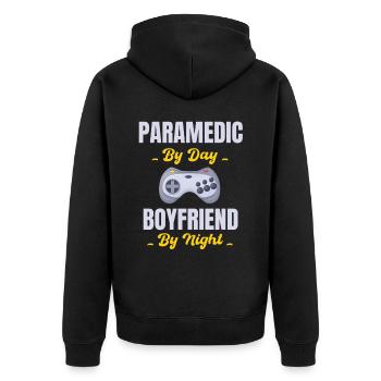 Rettungssanitäter Bei Tag Freund Bei Nacht - Unisex Premium Bio Zip Hoodie - Schwarz - Hinten - Nico (187cm)