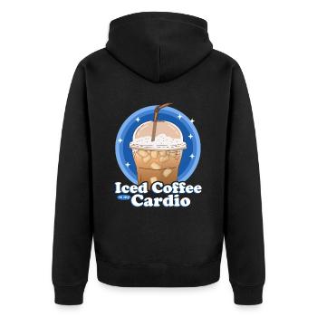 Eiskaffee Iced Coffee Kaffee Liebhaber Geschenk - Unisex Premium Bio Zip Hoodie - Schwarz - Hinten - Nico (187cm)
