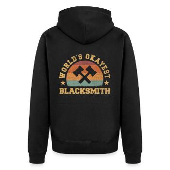Retro World's Okayest Blacksmith - Unisex Premium Organic Zip Hoodie - black - Back - Nico (187cm)