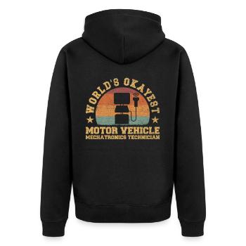 Retro World's Okayest Automotive Mechatronics - Unisex Premium Bio Zip Hoodie - Schwarz - Hinten - Nico (187cm)