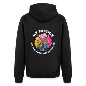 Ham Radio Operator My Passion My Amateur Radio - Unisex Premium Bio Zip Hoodie - Schwarz - Hinten - Nico (187cm)